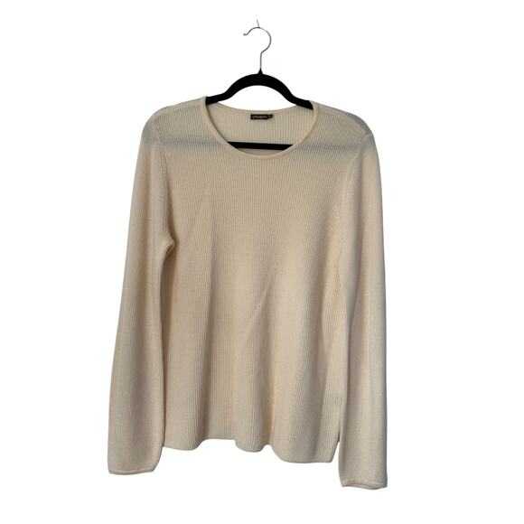 J. Mclaughlin Sweater Size M Beige Ribbed 100% Merino Wool Long Sleeve Pullover - Picture 1 of 8